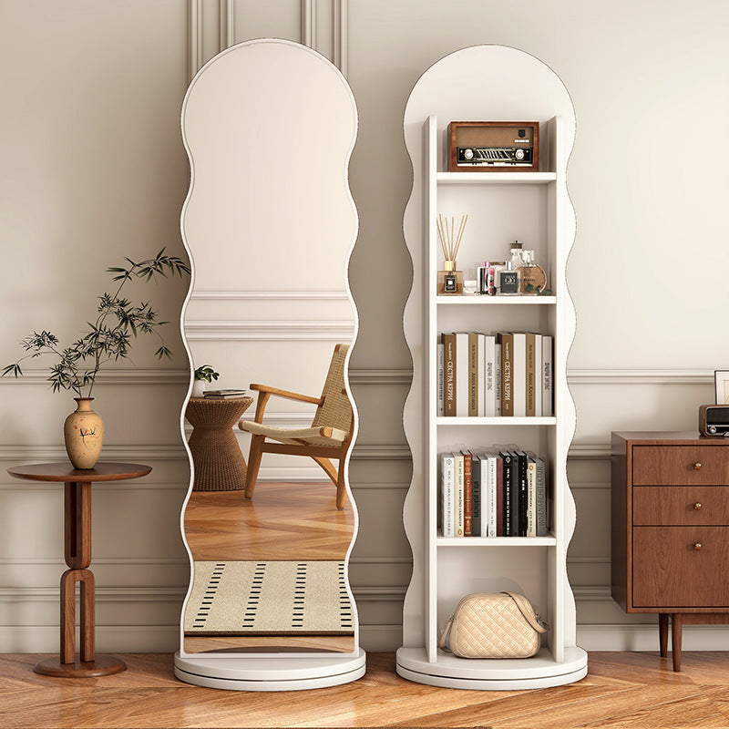 Contemporary Scandinavian Wavy Medium-Density Fiberboard Glass Full-Length Mirror Bookshelf 5-Tier For Bedroom