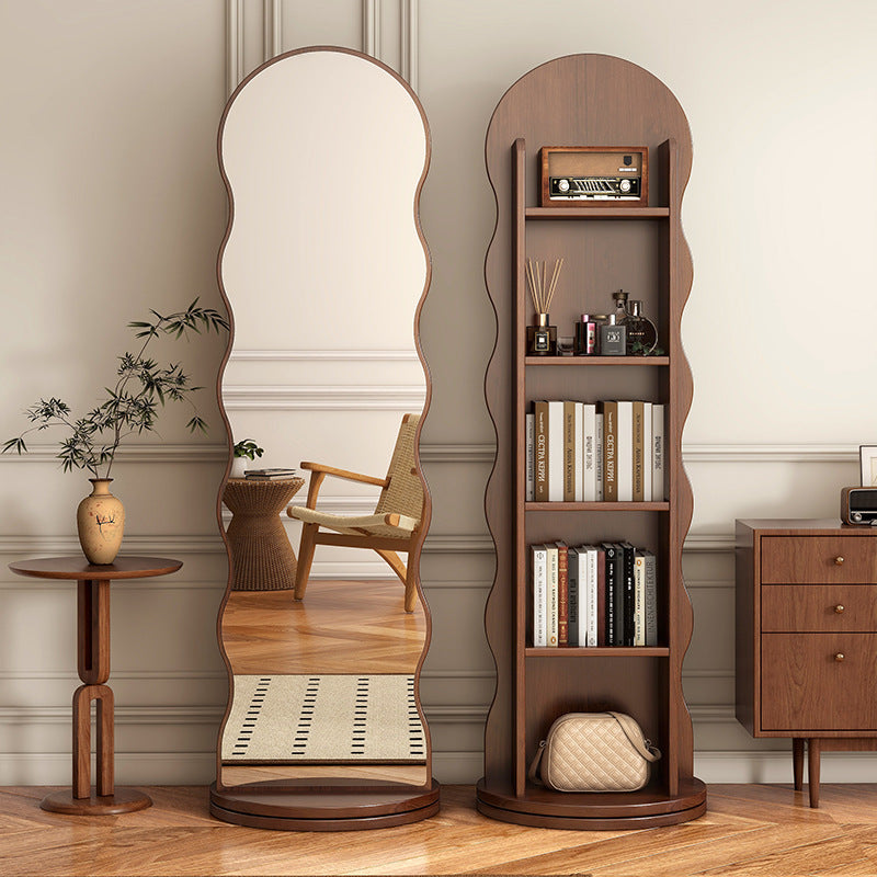 Contemporary Scandinavian Wavy Medium-Density Fiberboard Glass Full-Length Mirror Bookshelf 5-Tier For Bedroom