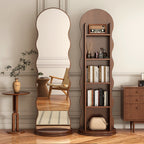Contemporary Scandinavian Wavy Medium-Density Fiberboard Glass Full-Length Mirror Bookshelf 5-Tier For Bedroom