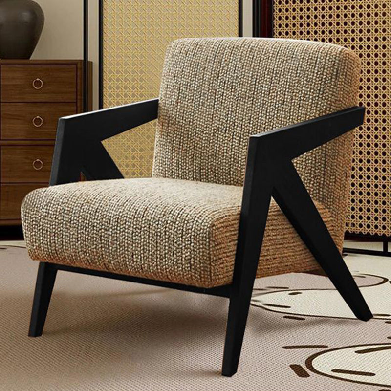 Traditional French Rectangular Cotton-Linen Fabric Solid Wood Accent Chair Backrest Armrest For Living Room