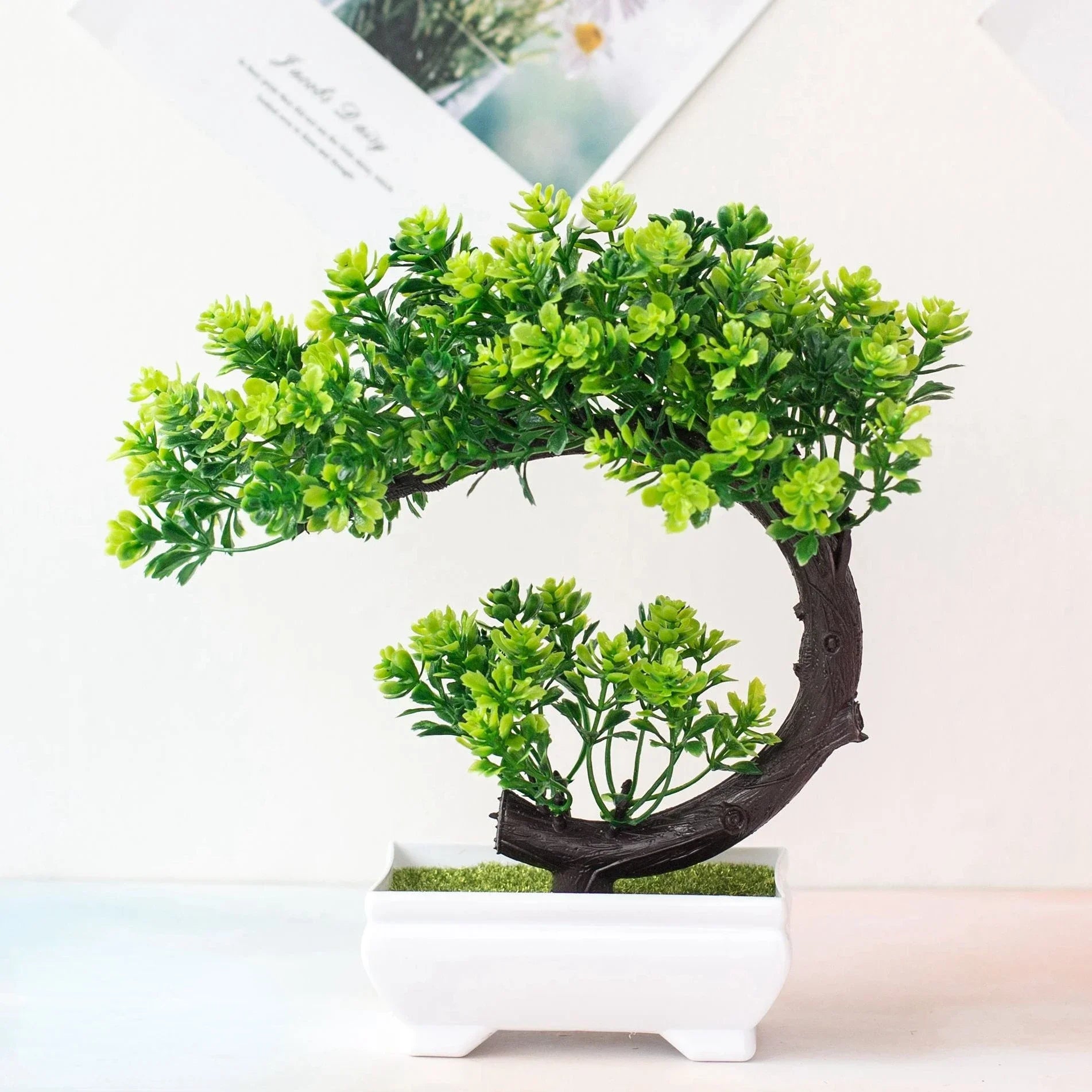 Lifelike Faux Bonsai Tree in White Pot Mini Zen Artificial Plant for Office Desk and Shelf Decor