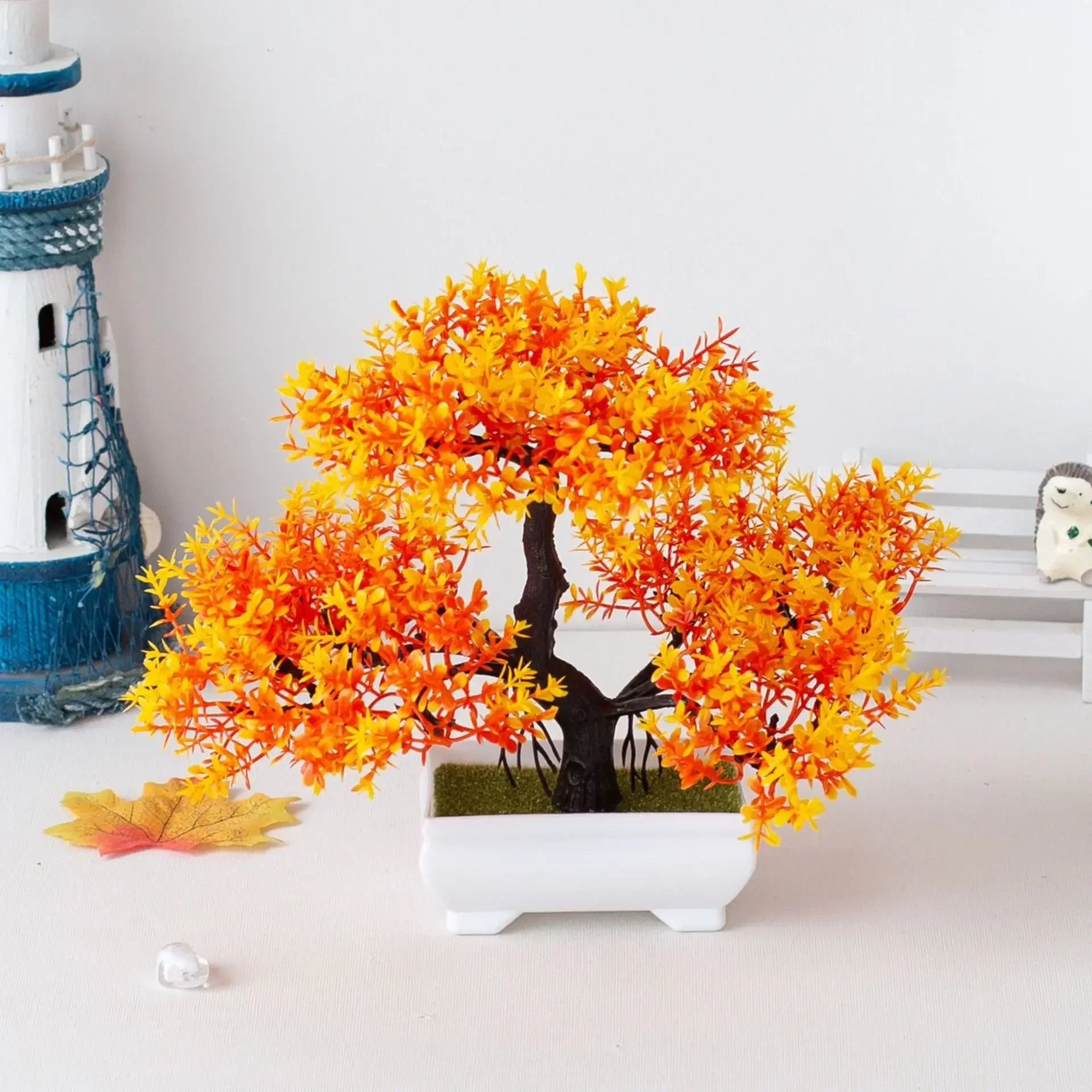 Lifelike Faux Bonsai Tree in White Pot Mini Zen Artificial Plant for Office Desk and Shelf Decor