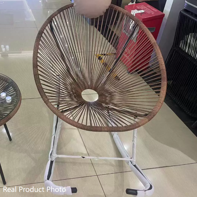 Traditional Vintage Oval Iron Frame Armless Rocking Chair with PE Rattan Weaving and Backrest for Living Room