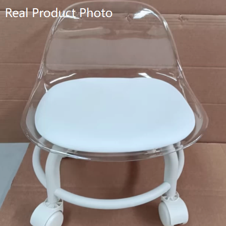 Modern Minimalist Round Acrylic Faux Leather Low Stool on Wheels – Plastic Living Room Stool