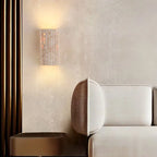 Organic Modern Fluted Natural Stone Wall Sconce Up/Down LED Cylindrical Accent Light for Hallway and Bedroom