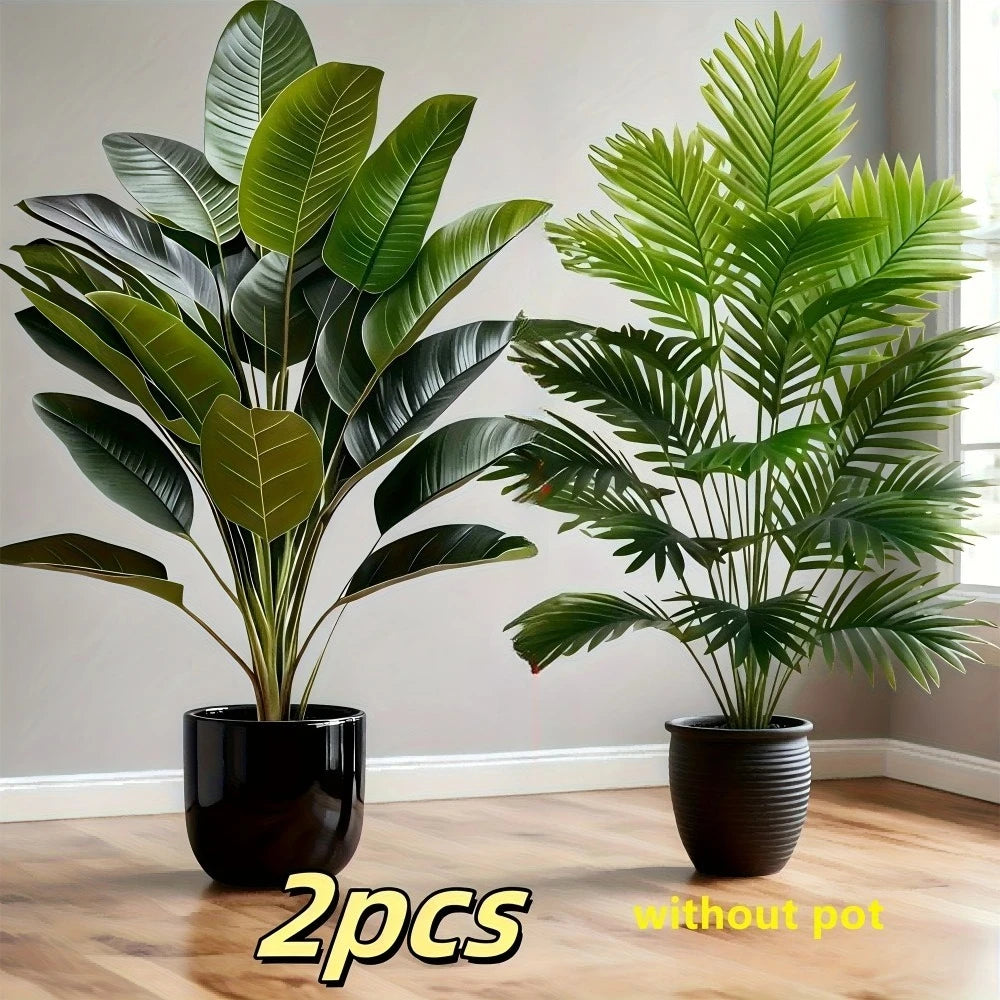 2PC Premium Large Faux Plants Artificial Palm and Banana Tree Set High Quality Realistic Leaves for Home Hotel Decoration