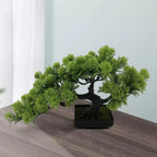 Lifelike Faux Pine Bonsai Tree in Black Pot Cascading Zen Artificial Plant for Home Office Desk and Shelf Decor