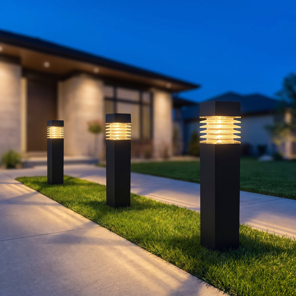 Modern Louvered Solar Pathway Lights Waterproof LED Outdoor Bollard Landscape Lighting for Garden and Driveway