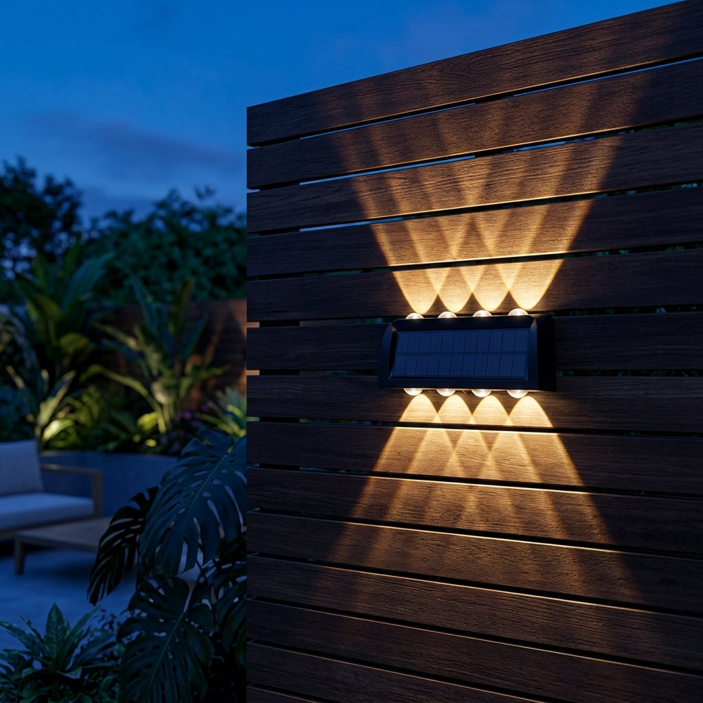 Modern Solar Up and Down Wall Sconce Waterproof Multi-Beam LED Outdoor Light for Garden and Fence