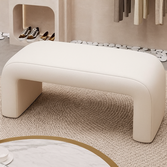 Sleek Modern PU Leather Footstool Bench with Plywood – Rounded Rectangular Design for Living Room