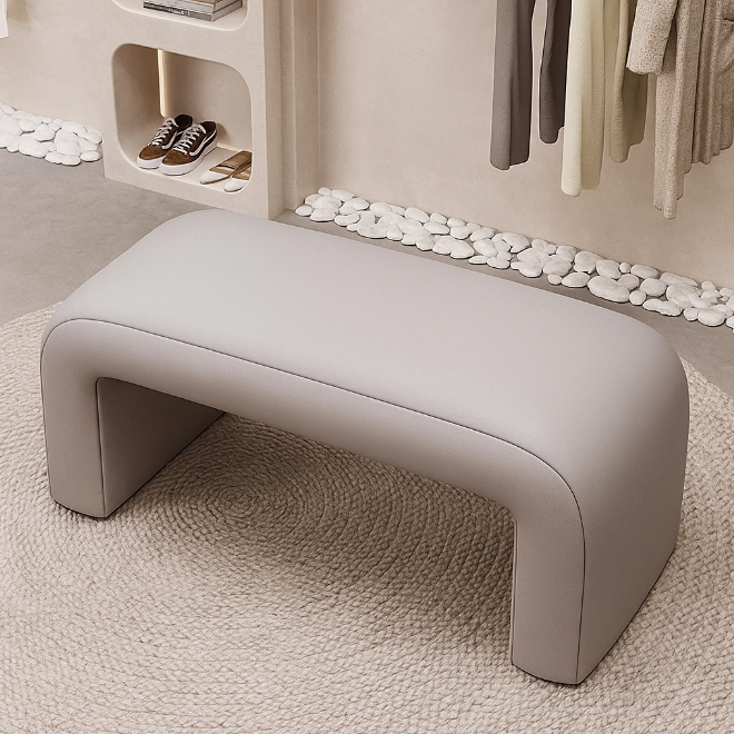 Sleek Modern PU Leather Footstool Bench with Plywood – Rounded Rectangular Design for Living Room