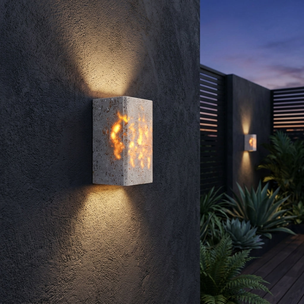 Organic Modern Natural Travertine Wall Sconce Waterproof LED Up/Down Accent Light for Indoor and Outdoor Decor