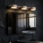 Japandi Travertine & Walnut Wood LED Bathroom Vanity Light Adjustable Over Mirror Wall Sconce