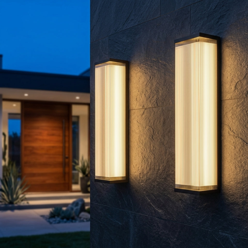 Modern Fluted Acrylic LED Outdoor Wall Sconce Waterproof Tall Exterior Light Fixture for Front Porch and Patio