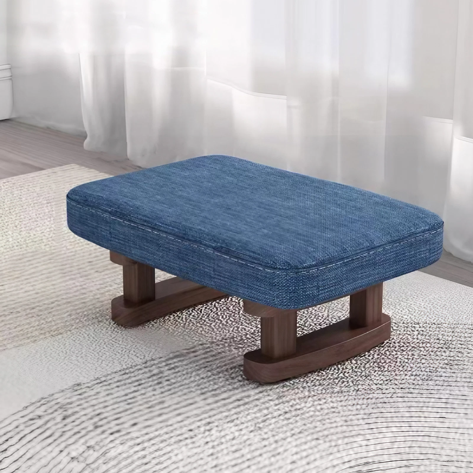 Modern Minimalist Rectangular Cotton-Linen Footstool with Pine Wood Base for Living Room