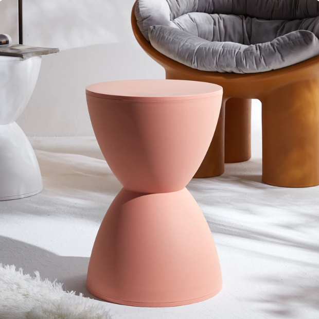 Silla de Plástico Redonda sin Respaldo con Forma de Reloj de Arena Minimalista Moderna para Sala de Estar