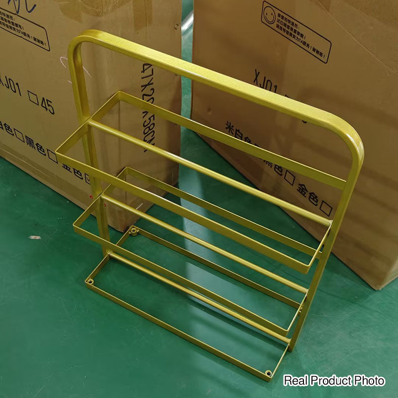Zapatero organizador rectangular moderno y minimalista de hierro con almacenamiento abierto de 3 niveles para entrada