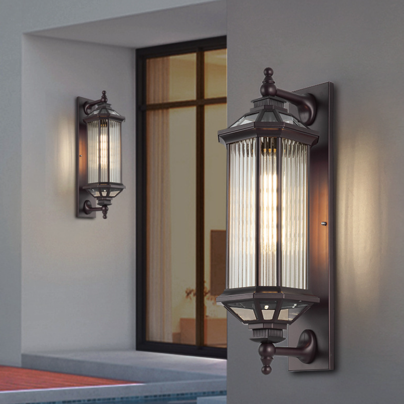 Traditional Vintage Octagonal Square Waterproof Glass Aluminum 1-Light Wall Sconce Lamp For Outdoor Patio