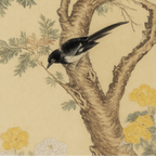 Traditional French Rectangular Fir Wood Solid Wood Plywood Cotton Canvas Floral And Bird Motif Room Divider For Living Room