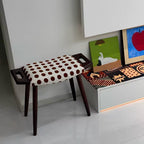 Contemporary Retro Vanity Stool - Curved Cotton-Linen Seat, Solid Wood Construction with Handles for the bedroom