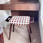 Contemporary Retro Vanity Stool - Curved Cotton-Linen Seat, Solid Wood Construction with Handles for the bedroom