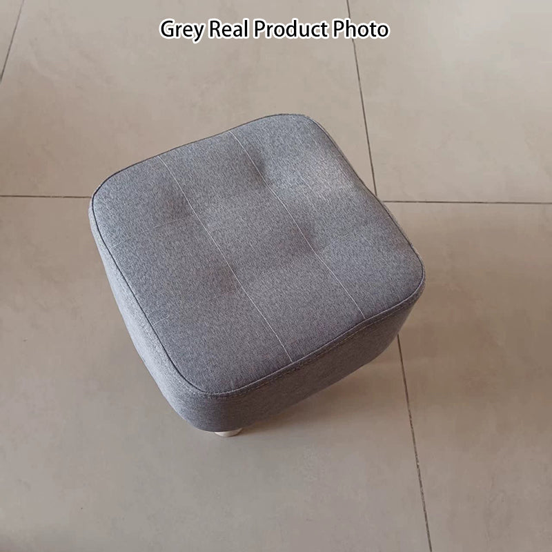 Modern Minimalist Square Stool with Cotton-Linen Upholstery, Solid Wood, Low-Profile Design for Living Room