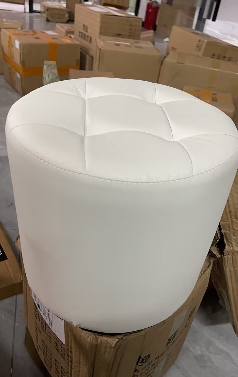 Modern Minimalist Round Solid Wood Leather Stool - Cat-Scratch Resistant - Ideal Living Room Accent