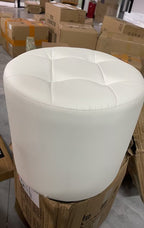 Modern Minimalist Round Solid Wood Leather Stool - Cat-Scratch Resistant - Ideal Living Room Accent