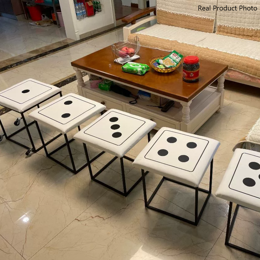 Contemporary Faux Leather Dice-Cube Stool — 5-in-1 Stackable, Low-Profile Stool with Casters for Living Room