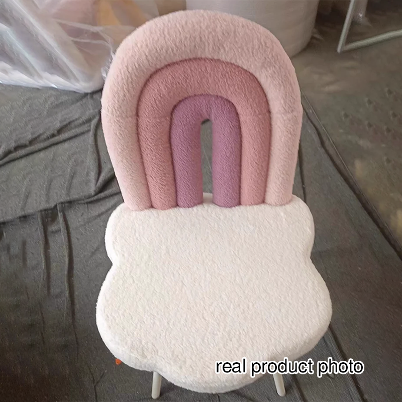 Contemporary Creative Rainbow Sherpa Fabric Iron Vanity Stool Backrest Armless For Bedroom