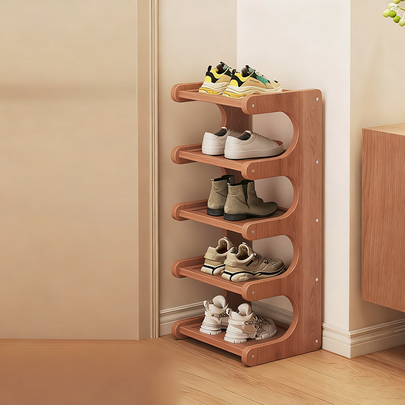 Modern Minimalist Rectangular Bamboo Medium Density Fiberboard Shoe Storage 2/3/4/5-Tier For Living Room